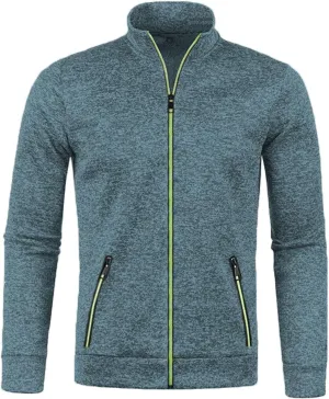 Men's Cardigan Sweaters Full Zip Up Stand Collar Slim Fit Casual Solid Color Knitted Sweater with 2 Front Pockets