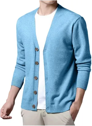 Men's Cardigan Sweaters Knitted V Neck Regular Fit Jacket Button Down Fleece Lined Winter Warm Coat with Pocket