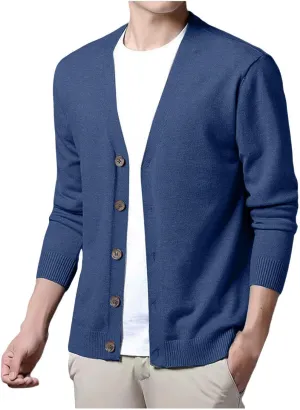 Men's Cardigan Sweaters Knitted V Neck Regular Fit Jacket Button Down Fleece Lined Winter Warm Coat with Pocket