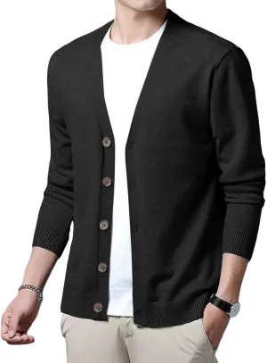 Men's Cardigan Sweaters Knitted V Neck Regular Fit Jacket Button Down Fleece Lined Winter Warm Coat with Pocket