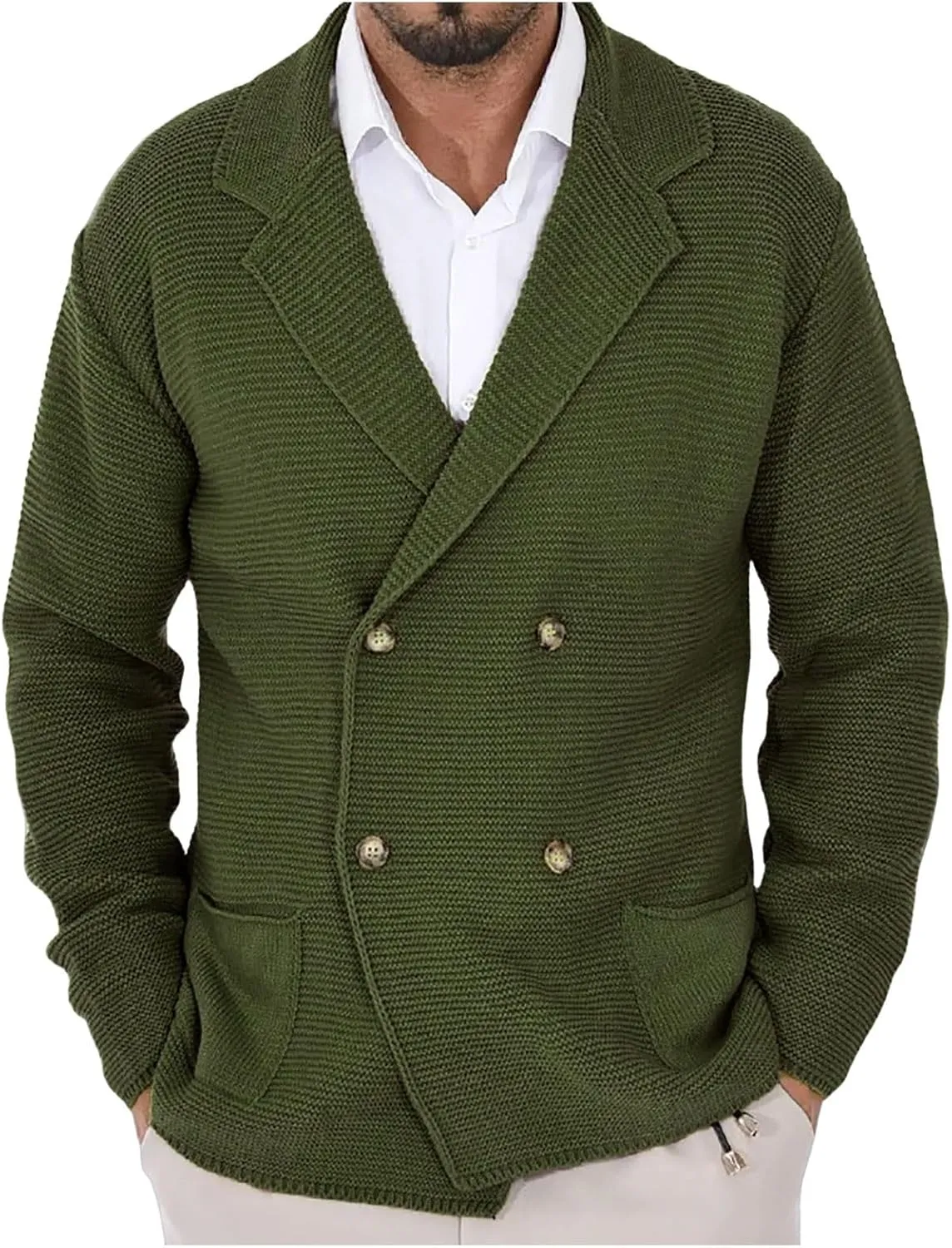 Men's Cardigan Sweaters with 4 Button Lightweight Casual V Neck Long Sleeve Slim Fit Knitted Sweater with Pockets