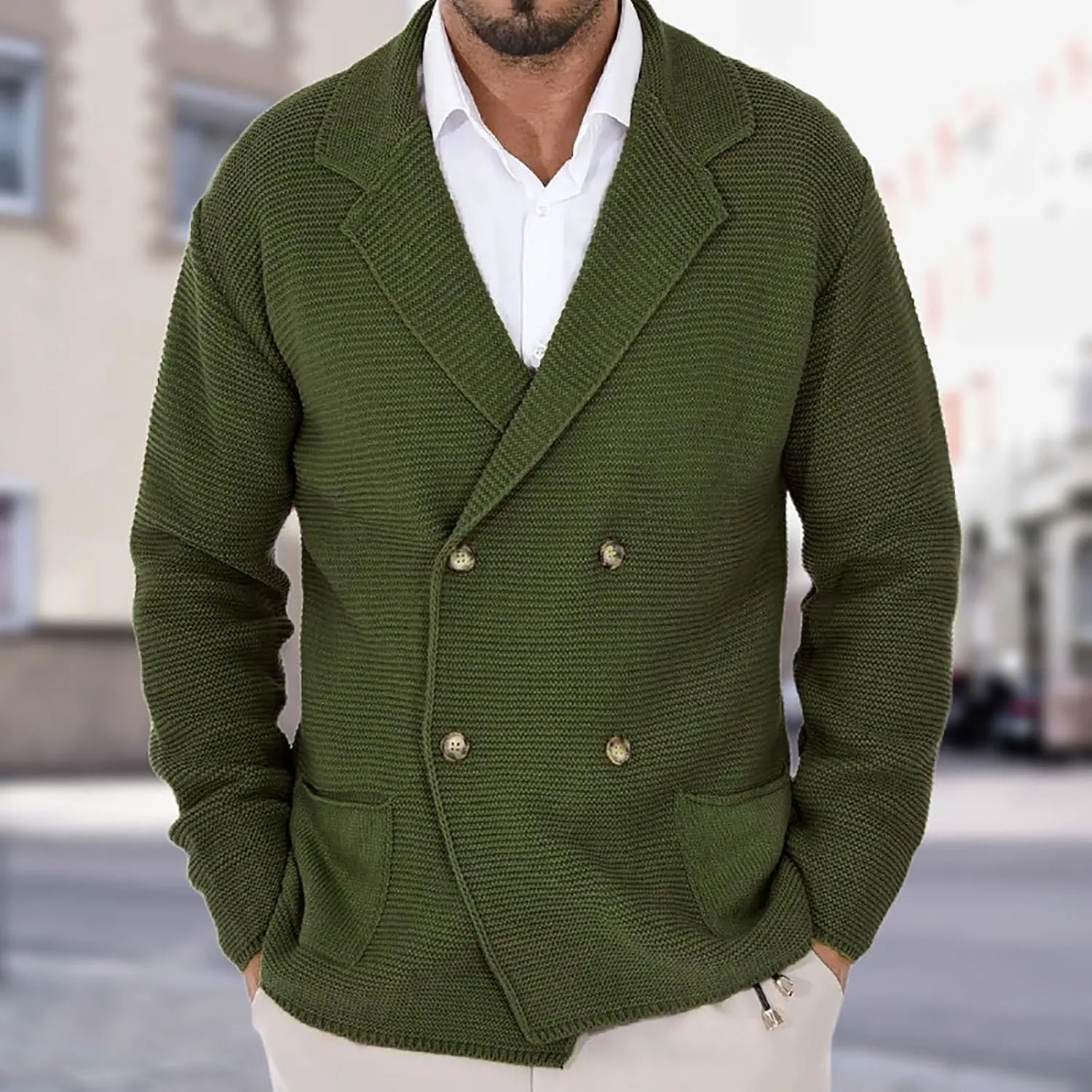 Men's Cardigan Sweaters with 4 Button Lightweight Casual V Neck Long Sleeve Slim Fit Knitted Sweater with Pockets