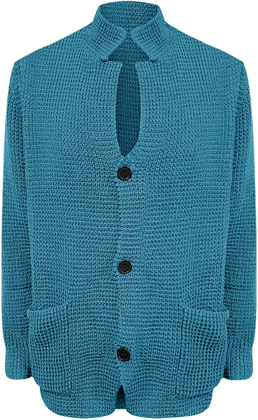 Men's Cardigan Sweaters Wool Blend V Neck Button Down Sweaters Vintage Casual Cardigan Sweaters with Pockets