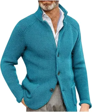 Men's Cardigan Sweaters Wool Blend V Neck Button Down Sweaters Vintage Casual Cardigan Sweaters with Pockets