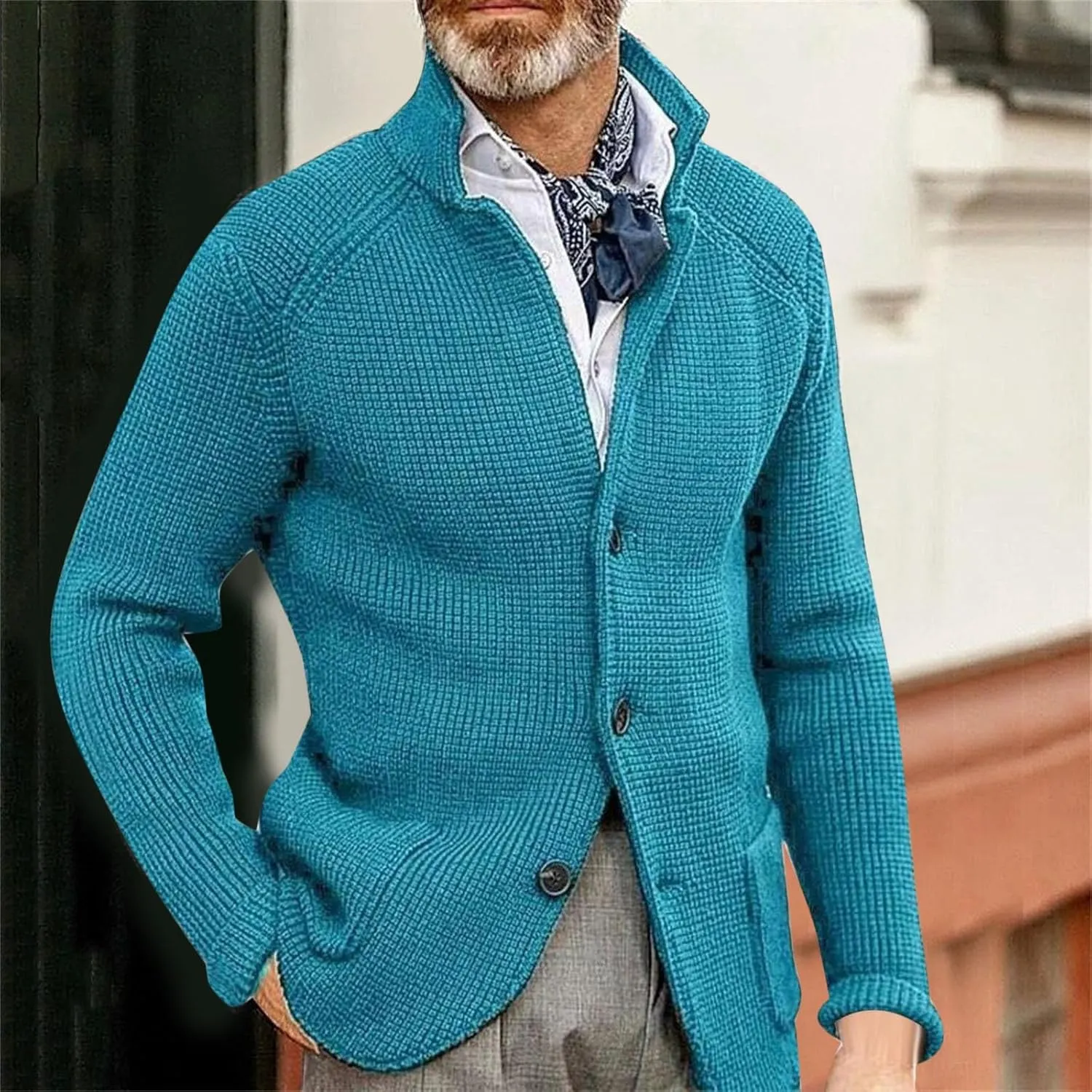 Men's Cardigan Sweaters Wool Blend V Neck Button Down Sweaters Vintage Casual Cardigan Sweaters with Pockets