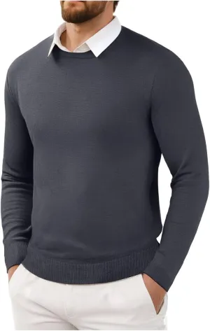 Men's Cashmere Sweater O-Neck Pullovers Knit Sweater Tops Long Sleeve Jumpers Casual Vintage Solid Cardigan Pullover