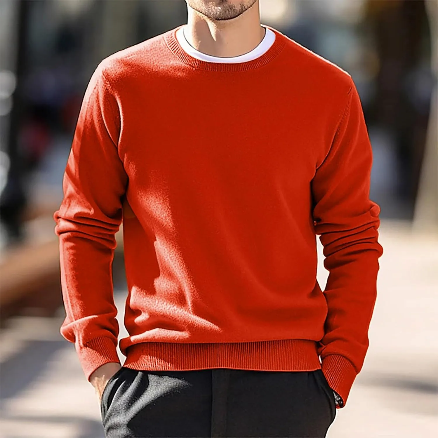 Men's Cashmere Sweater O-Neck Pullovers Knit Sweater Tops Long Sleeve Jumpers Casual Vintage Solid Cardigan Pullover