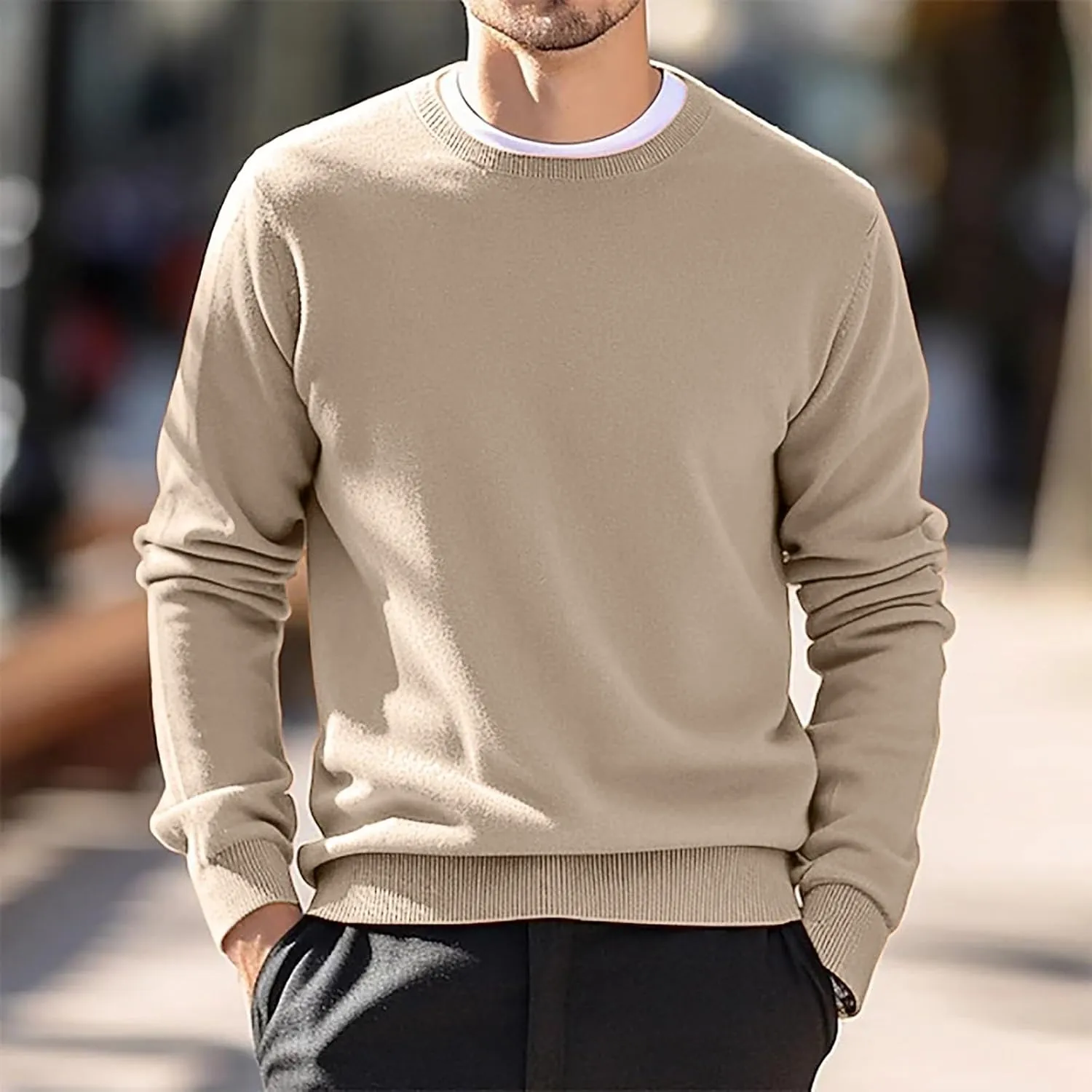 Men's Cashmere Sweater O-Neck Pullovers Knit Sweater Tops Long Sleeve Jumpers Casual Vintage Solid Cardigan Pullover