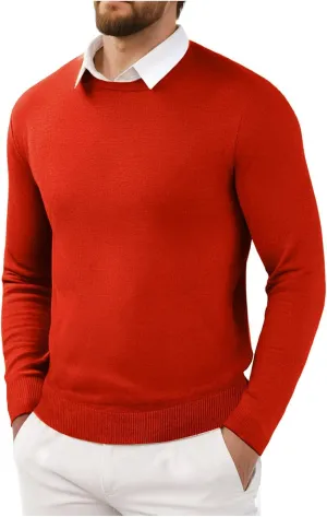 Men's Cashmere Sweater O-Neck Pullovers Knit Sweater Tops Long Sleeve Jumpers Casual Vintage Solid Cardigan Pullover