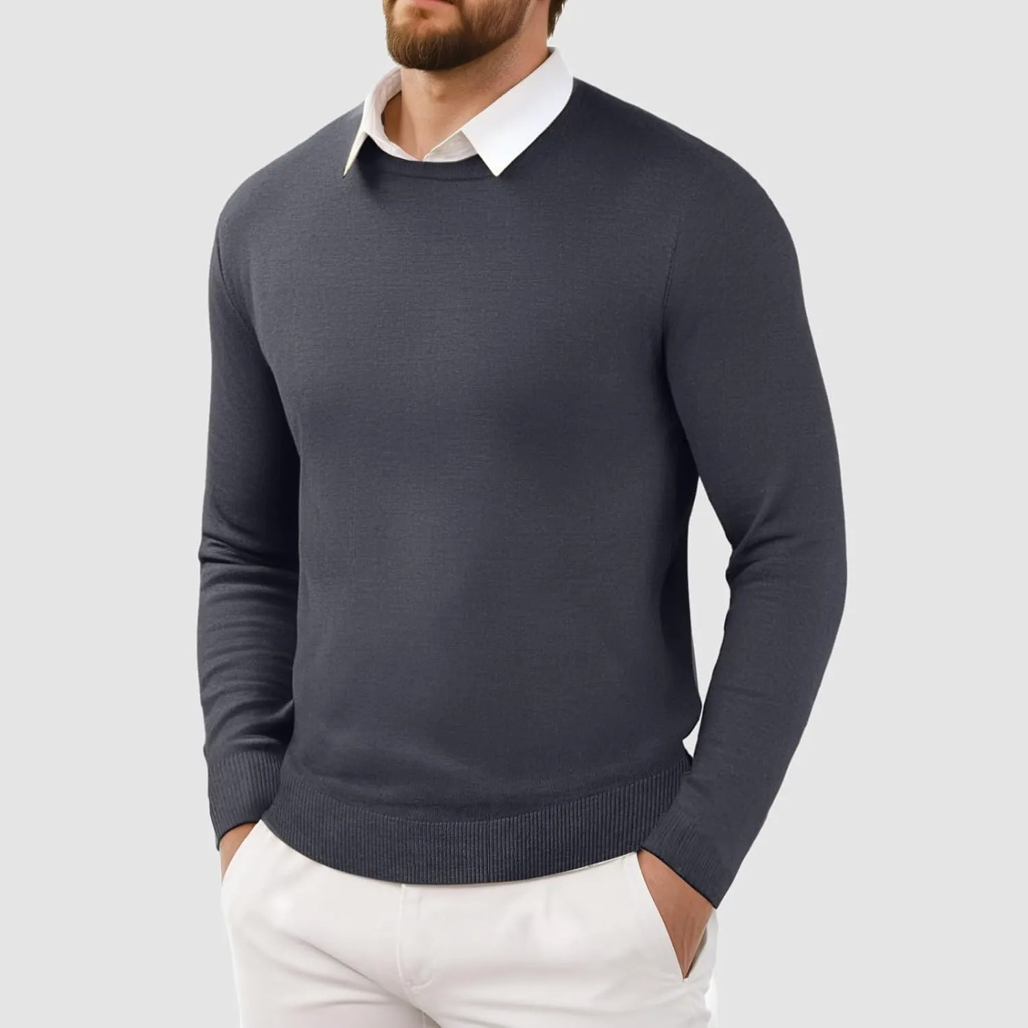 Men's Cashmere Sweater O-Neck Pullovers Knit Sweater Tops Long Sleeve Jumpers Casual Vintage Solid Cardigan Pullover