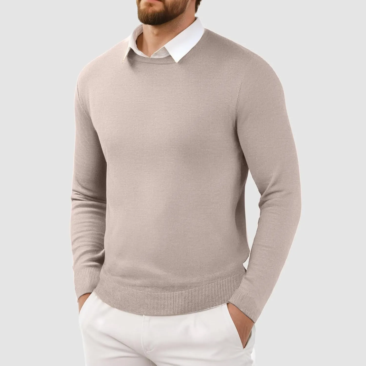 Men's Cashmere Sweater O-Neck Pullovers Knit Sweater Tops Long Sleeve Jumpers Casual Vintage Solid Cardigan Pullover