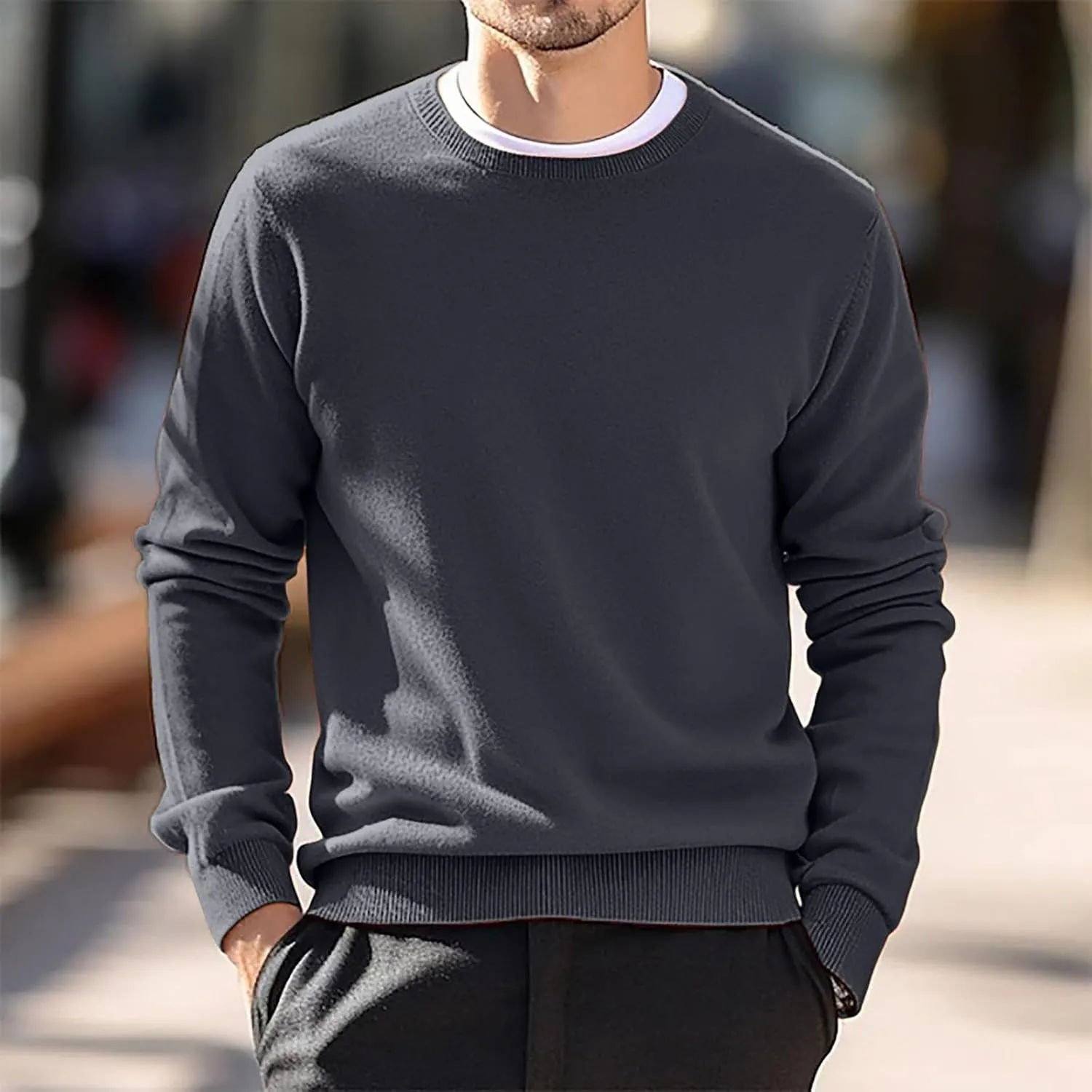 Men's Cashmere Sweater O-Neck Pullovers Knit Sweater Tops Long Sleeve Jumpers Casual Vintage Solid Cardigan Pullover