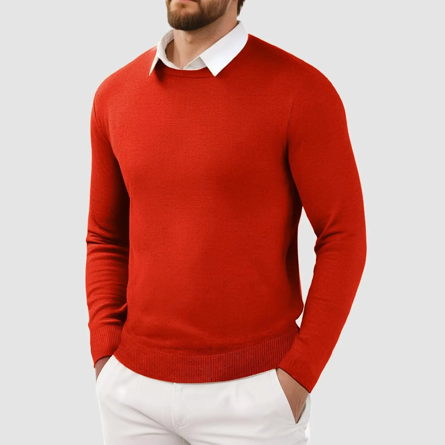 Men's Cashmere Sweater O-Neck Pullovers Knit Sweater Tops Long Sleeve Jumpers Casual Vintage Solid Cardigan Pullover