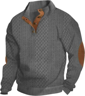 Men's Cashmere Sweaters, Mens 1/4 Button Down Sweater with Elbow Patches, Vintage Sports Golf Pullover Collar Sweater