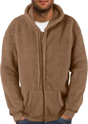 Men's Cashmere Sweaters, Men's Full Zip Fleece Flannel Jackets Shirt Cotton Hoodies Soft Warm Coat for Men with Hood