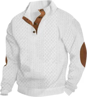 Men's Cashmere Sweaters, Men's Outdoor Casual Stand Cashmere 1/4 Button Long Sleeve Sweater Long Sleeve Sweatshirts