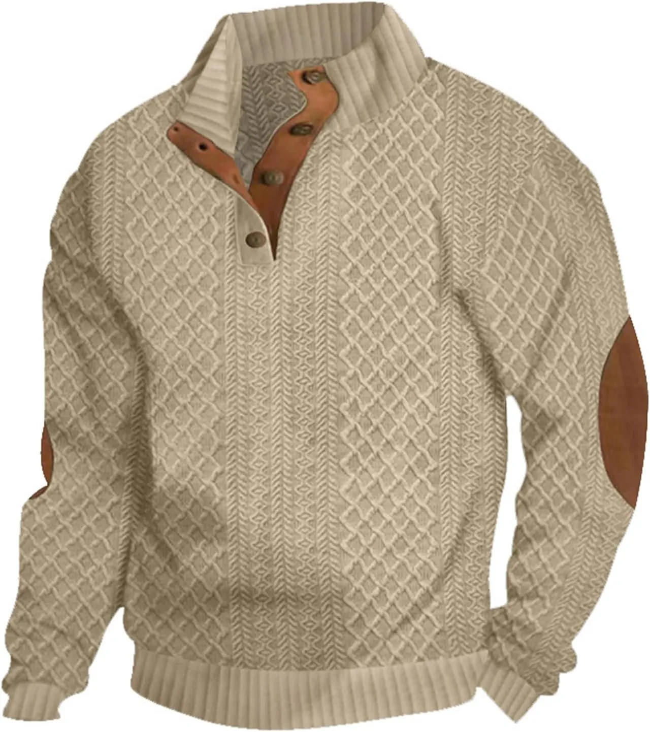 Men's Cashmere Sweaters, Men's Outdoor Casual Stand Cashmere Button Long Sleeve Sweater, Cashmere Sweatshirt Golf