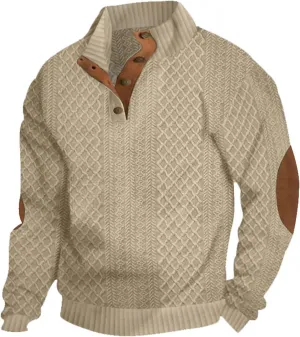 Men's Cashmere Sweaters, Men's Outdoor Casual Stand Cashmere Button Long Sleeve Sweater, Cashmere Sweatshirt Golf