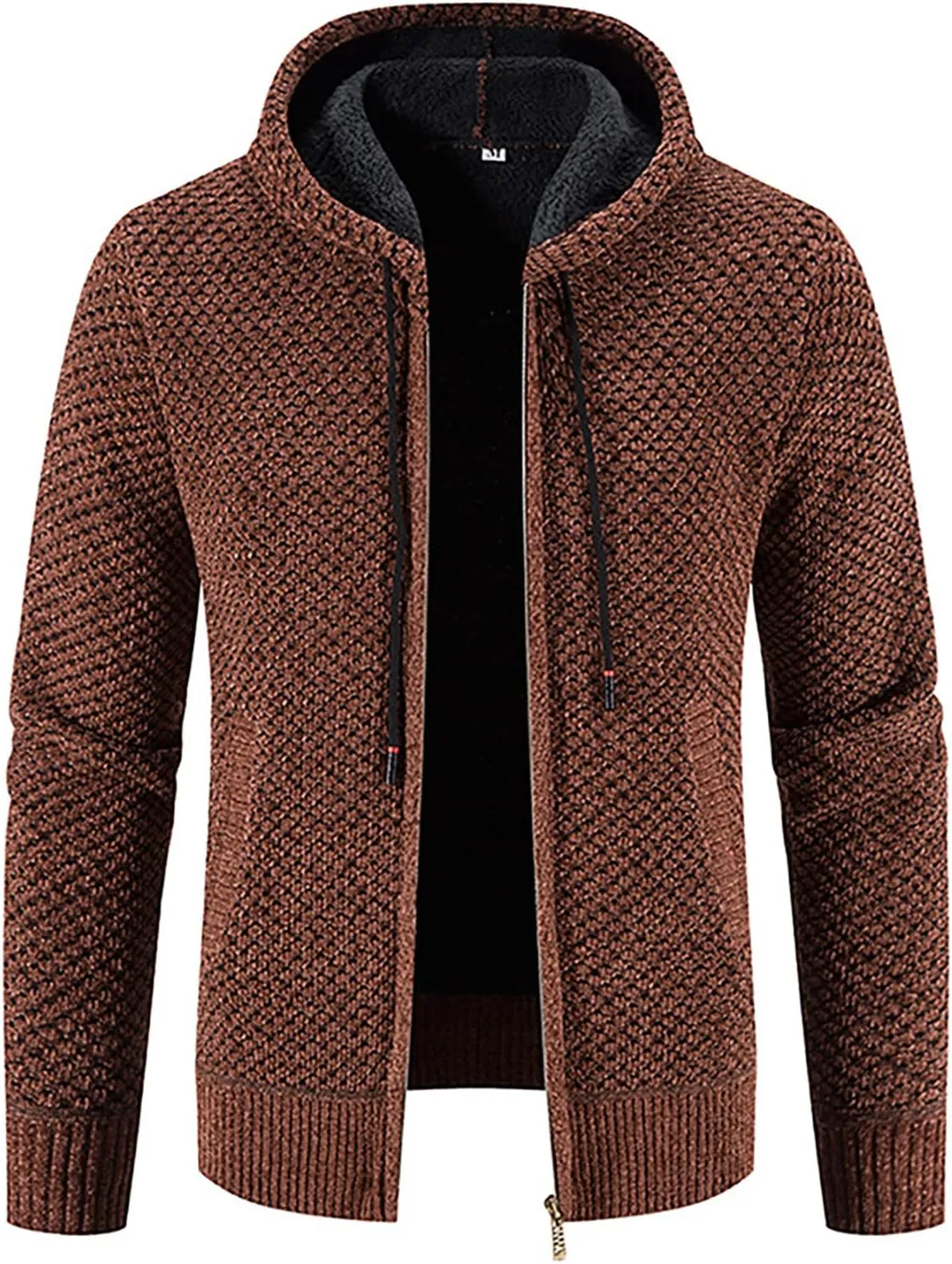Men's Casual Stand Collar Cardigan Button Down Cable Thick Knitted Full Zip Sweater with Pattern