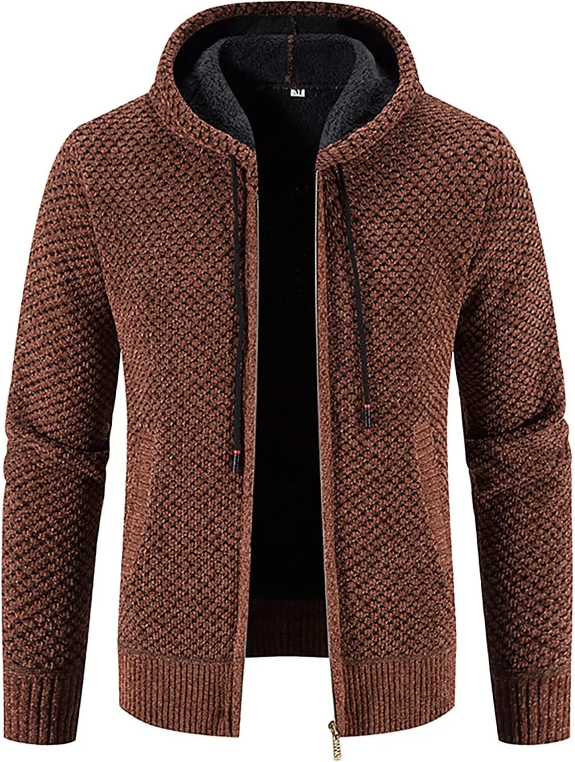 Men's Casual Stand Collar Cardigan Button Down Cable Thick Knitted Full Zip Sweater with Pattern