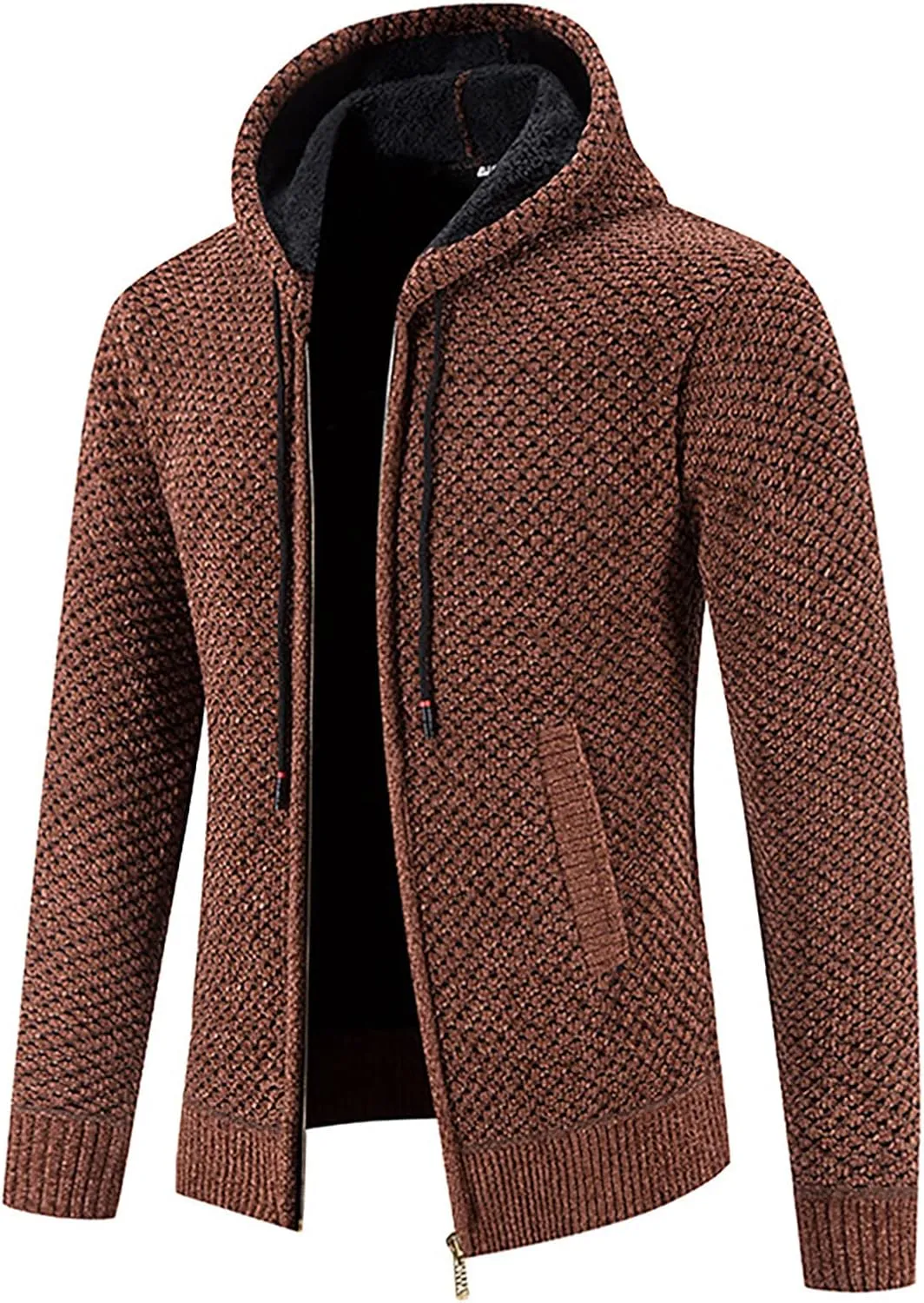 Men's Casual Stand Collar Cardigan Button Down Cable Thick Knitted Full Zip Sweater with Pattern