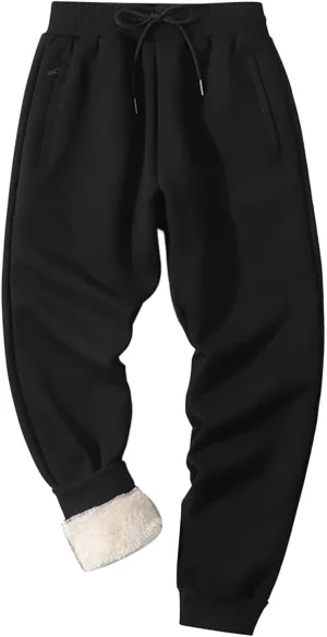 Men's Cinch Bottom Sweatpants for Sherpa Fleece Lined Loose Fit Drawstring Joggers Track Pants with Pockets Warm Winter Gym