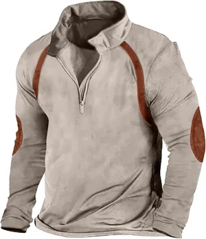 Mens Classic Distressed Military Sweatshirts Quarter-Zip Long Sleeve Tactical Casual Sport Jacket Motocycle Sweaters