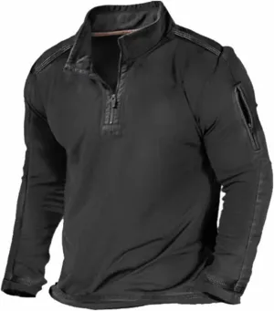 Mens Classic Distressed Military Sweatshirts Quarter-Zip Long Sleeve Tactical Casual Sport Jacket Motocycle Sweaters