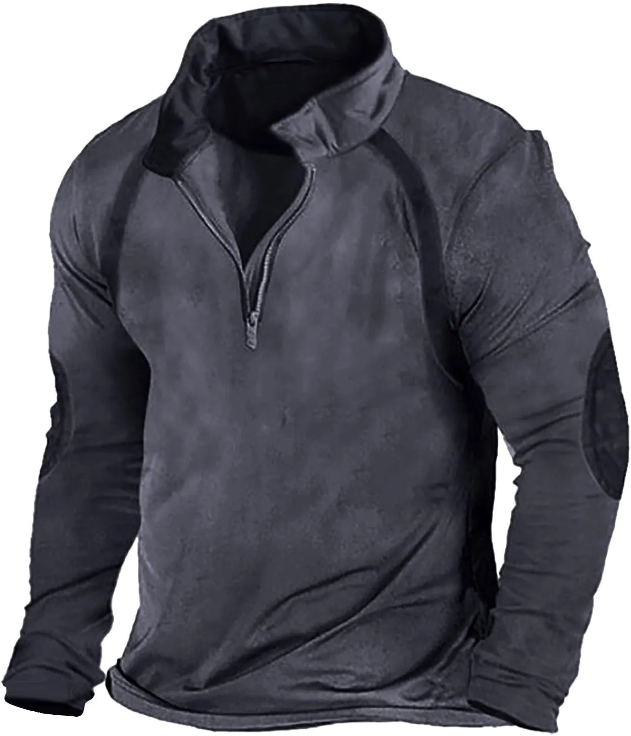 Mens Classic Distressed Military Sweatshirts Quarter-Zip Long Sleeve Tactical Casual Sport Jacket Motocycle Sweaters