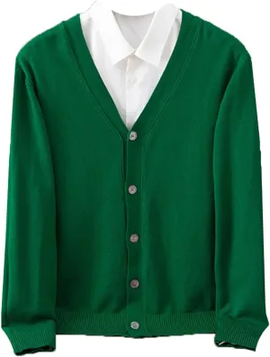 Men's Classic Solid Color Knit V-Neck Sweater Cardigans Sweaters Coat Clothing