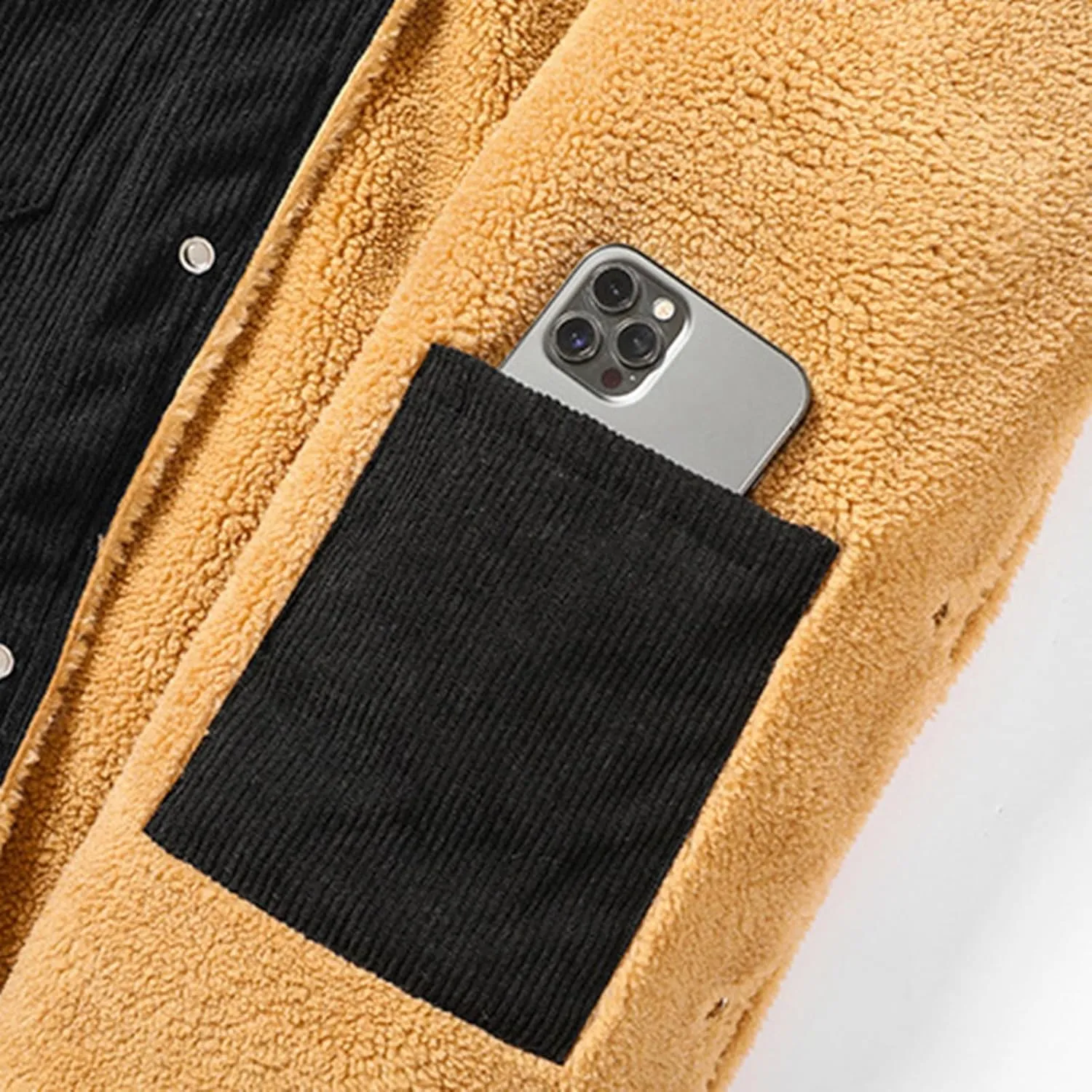 Men's Corduroy Jacket Sherpa Lined Trucker Jackets Winter Fleece Lined Cargo Coat Warm Jacket with Multi Pockets