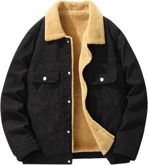 Men's Corduroy Jacket Sherpa Lined Trucker Jackets Winter Fleece Lined Cargo Coat Warm Jacket with Multi Pockets