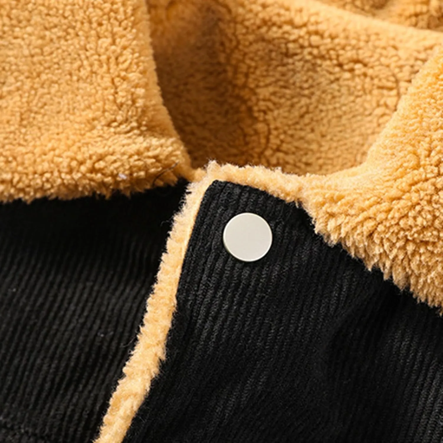 Men's Corduroy Jacket Sherpa Lined Trucker Jackets Winter Fleece Lined Cargo Coat Warm Jacket with Multi Pockets