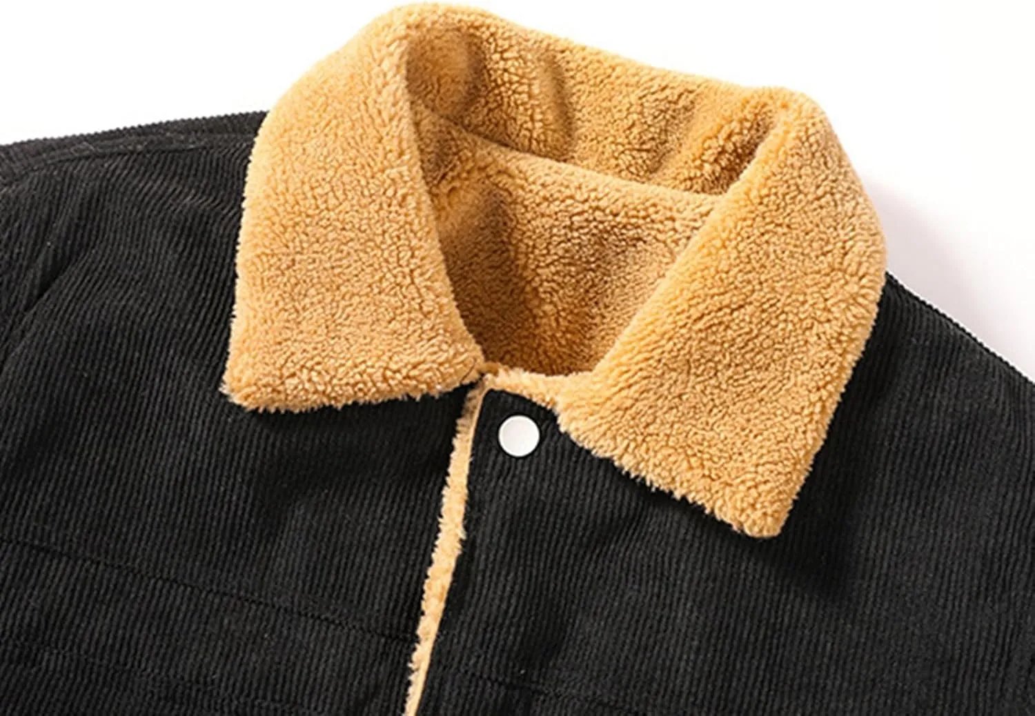 Men's Corduroy Jacket Sherpa Lined Trucker Jackets Winter Fleece Lined Cargo Coat Warm Jacket with Multi Pockets
