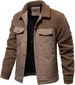 Men's Corduroy Trucker Jacket Sherpa-Lined Winter Casual Coat with Turn-Down Collar