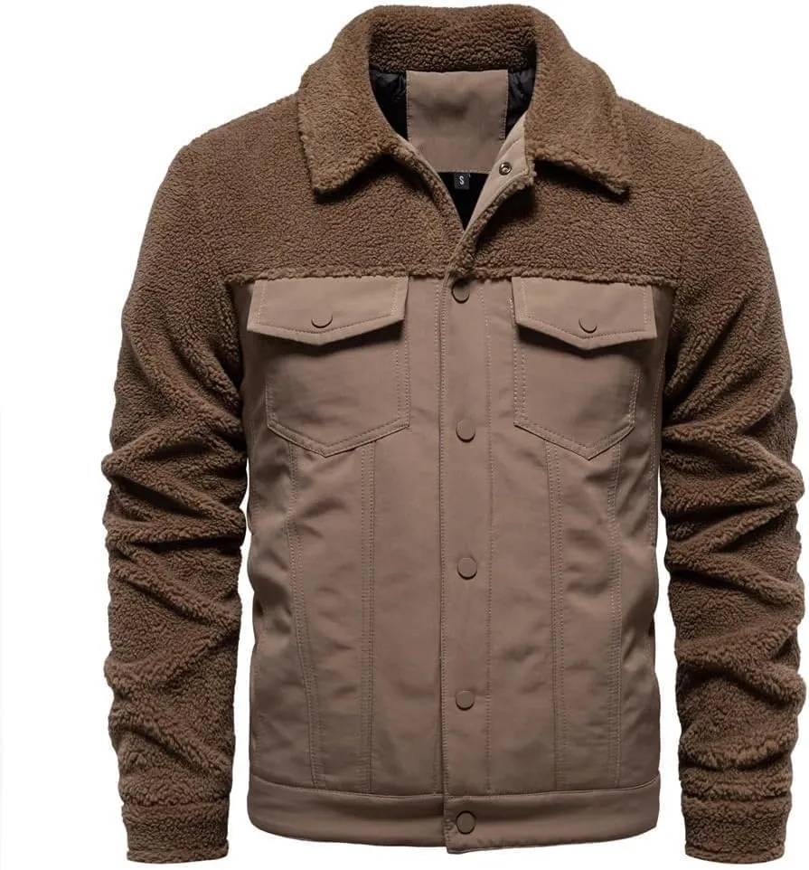 Men's Corduroy Trucker Jacket Sherpa-Lined Winter Casual Coat with Turn-Down Collar