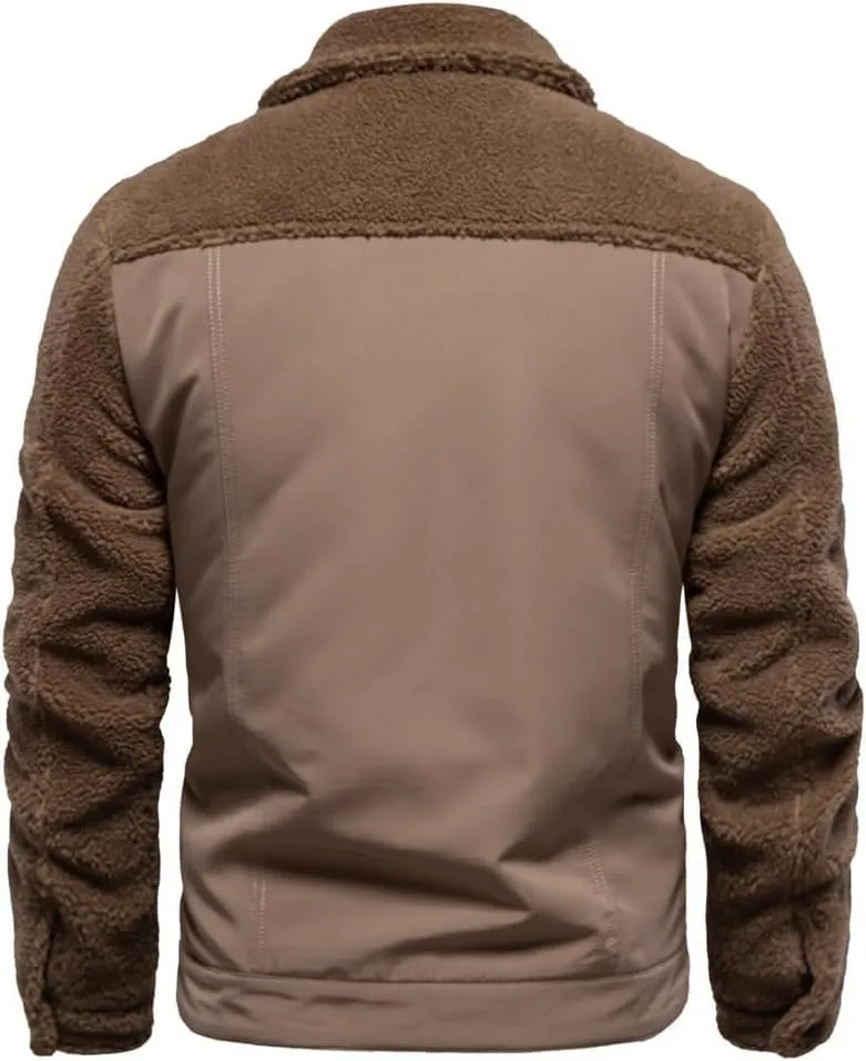 Men's Corduroy Trucker Jacket Sherpa-Lined Winter Casual Coat with Turn-Down Collar