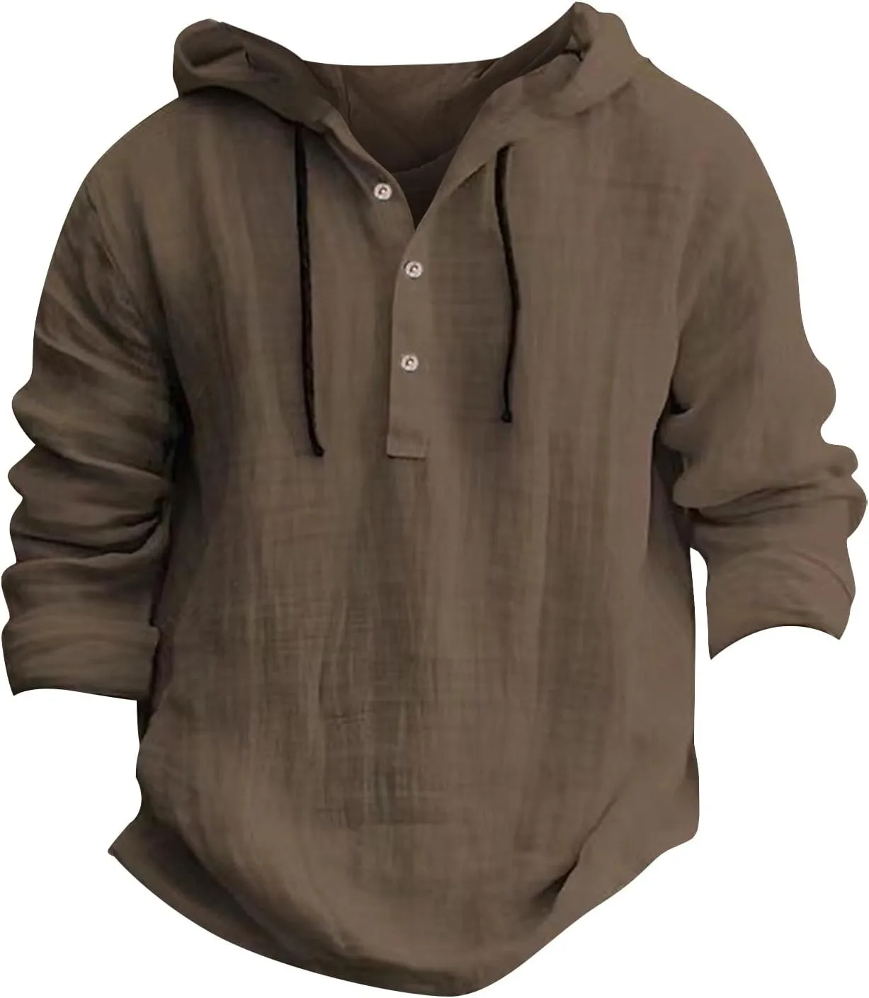 Mens Cotton Linen Hoodie,Long Sleeve Lightweight Breathable Hooded Button Down Shirt Spring Fall Casual Top