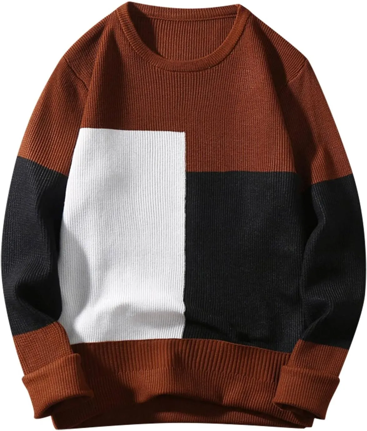Mens Crewneck Oversized Sweaters Long Sleeve Patchwork Knit Jumper Pullover Stretchy Autumn Fashion Blouse T Shirts