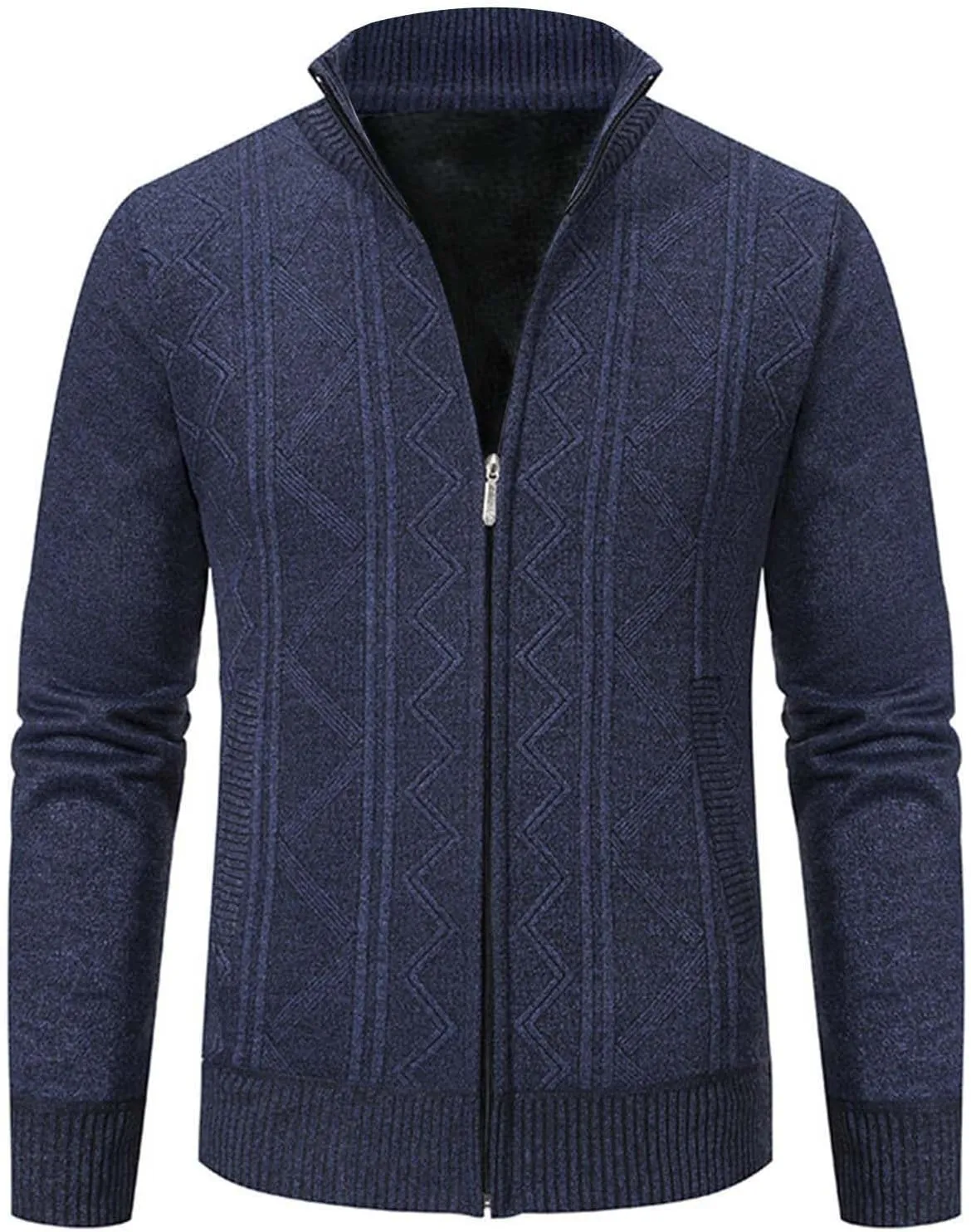 Mens Decent Full Zip Stand Collar Cardigans Business Casual Button Down Cable Knitted Sweater Blazers