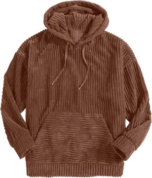 Men's Fall and Winter Hoodies 2024 Casual Long Sleeve Ribbed Knit Solid Sweatshirts Soft Pullover Tops with Pockets