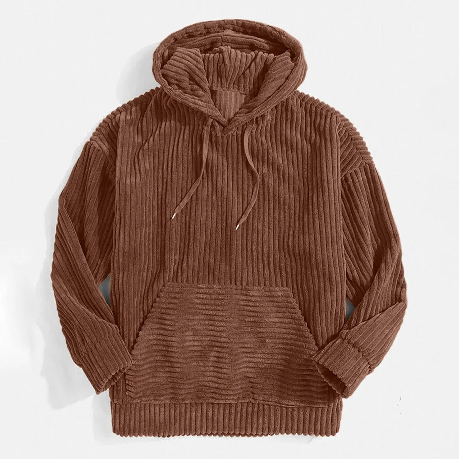 Men's Fall and Winter Hoodies 2024 Casual Long Sleeve Ribbed Knit Solid Sweatshirts Soft Pullover Tops with Pockets