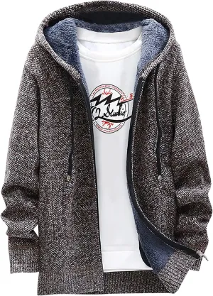 Men's Full-Zip Fleece Knitted Regular Fit Full Zip Cardigan Sweater with Soft Brushed Flannel Lining
