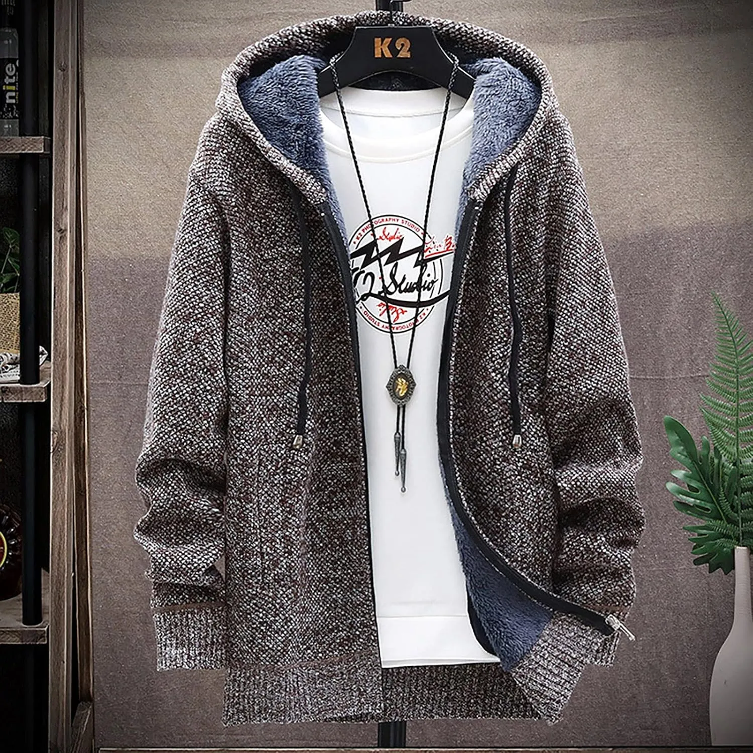Men's Full-Zip Fleece Knitted Regular Fit Full Zip Cardigan Sweater with Soft Brushed Flannel Lining