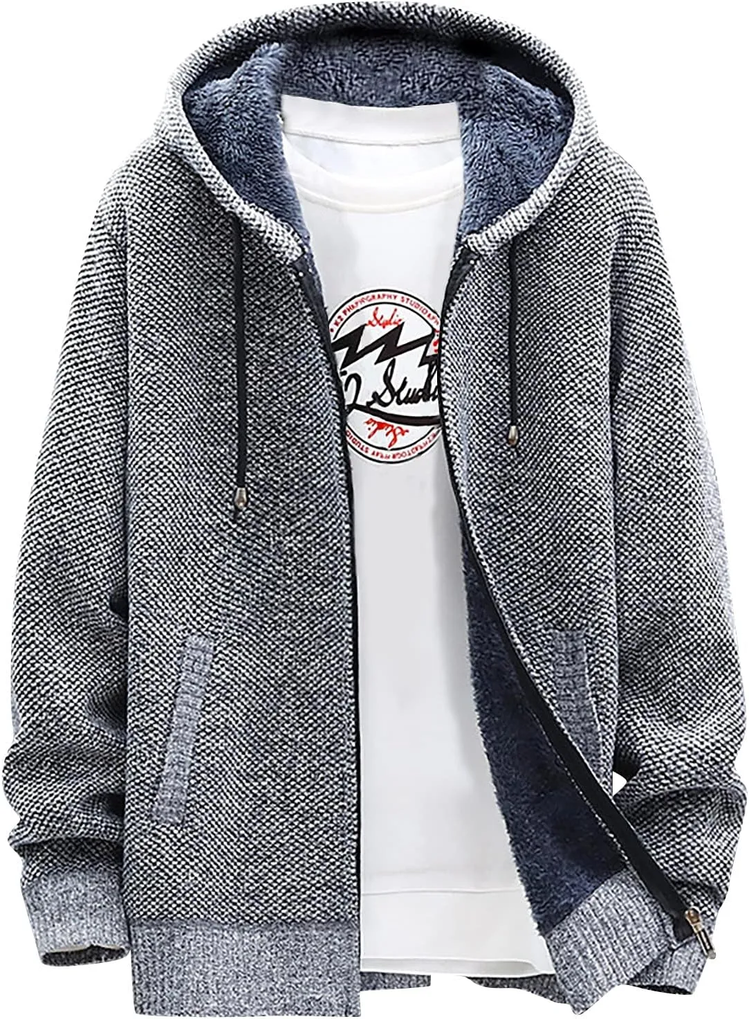 Men's Full-Zip Fleece Knitted Regular Fit Full Zip Cardigan Sweater with Soft Brushed Flannel Lining
