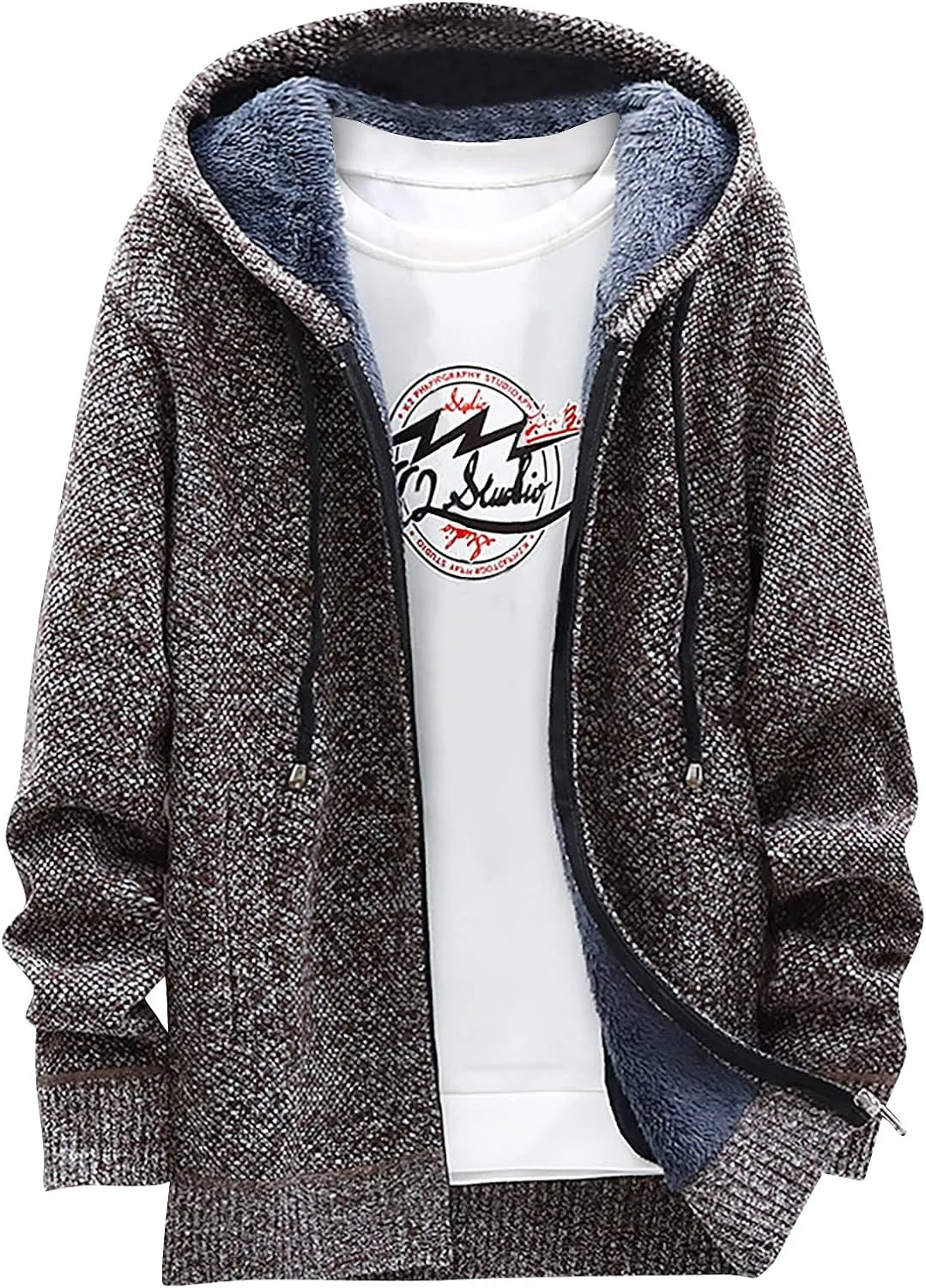 Men's Full-Zip Fleece Knitted Regular Fit Full Zip Cardigan Sweater with Soft Brushed Flannel Lining