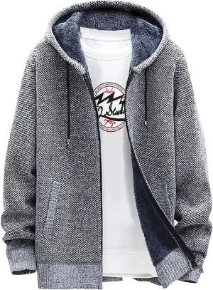Men's Full-Zip Fleece Knitted Regular Fit Full Zip Cardigan Sweater with Soft Brushed Flannel Lining