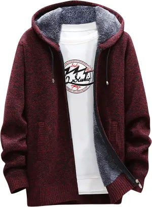 Men's Full-Zip Fleece Knitted Regular Fit Full Zip Cardigan Sweater with Soft Brushed Flannel Lining