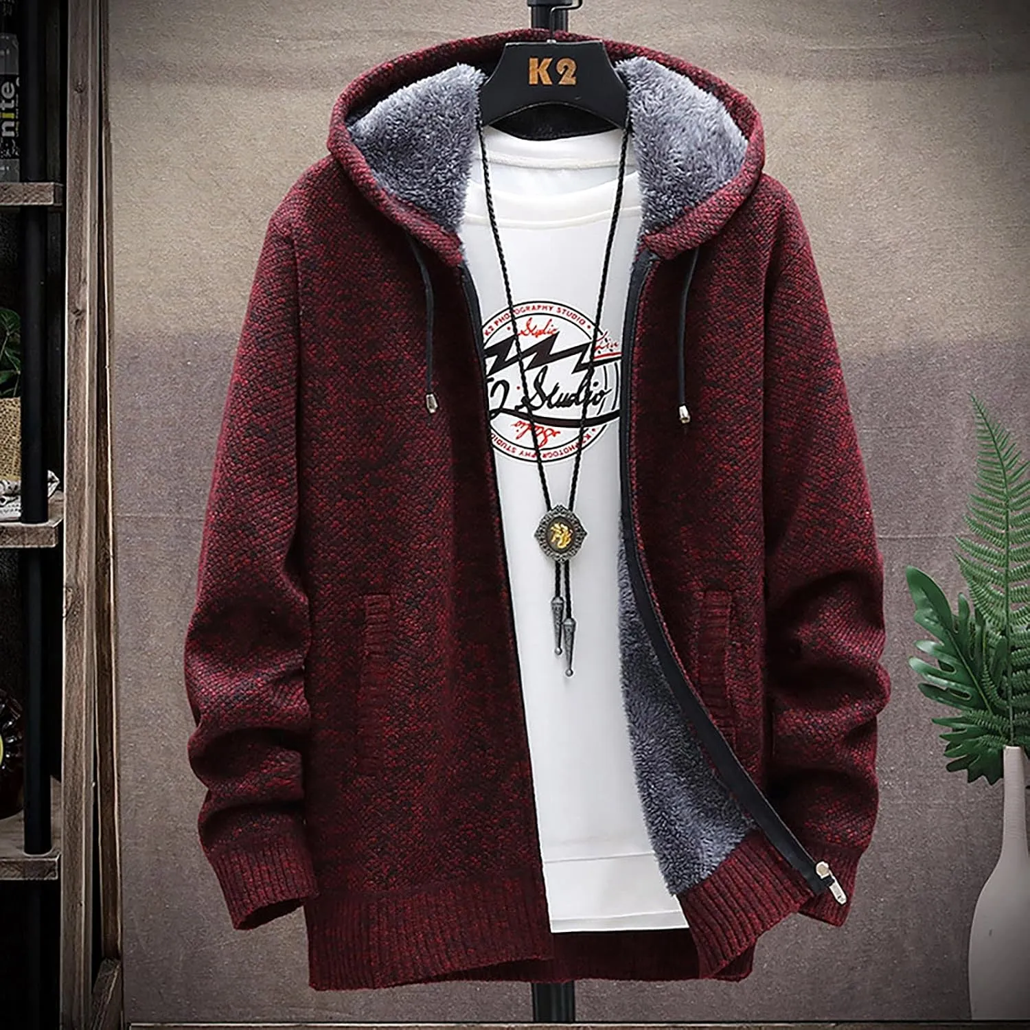 Men's Full-Zip Fleece Knitted Regular Fit Full Zip Cardigan Sweater with Soft Brushed Flannel Lining