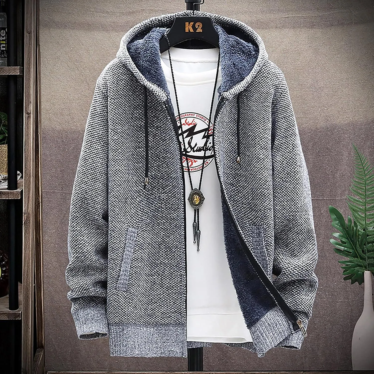 Men's Full-Zip Fleece Knitted Regular Fit Full Zip Cardigan Sweater with Soft Brushed Flannel Lining